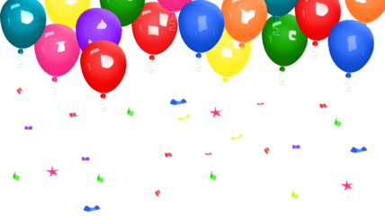 Colorful Balloons with Confetti on Transparent Background for Celebration Event Design Element Decoration and Birthday Greeting Card Design and Holiday Illustration