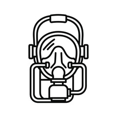 Outline icon of a full face gas mask or respirator for protection against hazardous air quality isolated on