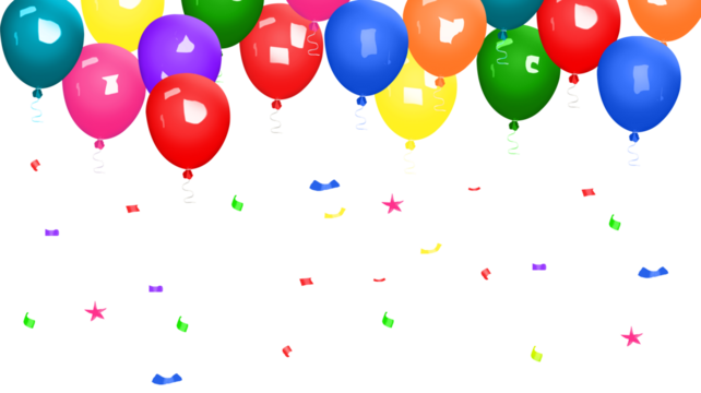 Colorful Balloons with Confetti on Transparent Background for Celebration Event Design Element Decoration and Birthday Greeting Card Design and Holiday Illustration