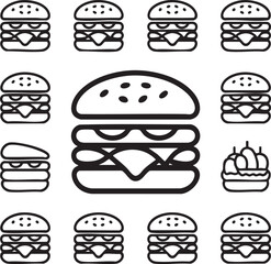 Collection of black and white hamburger icons vector