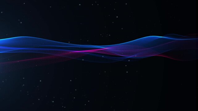 Abstract particles waves on a black background. Technology intros, sci-fi visuals, motion graphics overlays. Looping 4K resolution