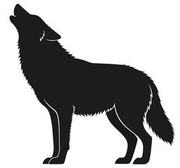 Black Silhouette of a Howling Wolf Isolated on White Background Vector Graphic Icon
