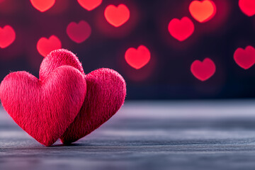 Colorful red hearts on a dark background create a romantic atmosphere for love and affection