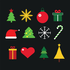 A bright and joyful flat vector set celebrating the season with charming Christmas icons and holiday motifs.