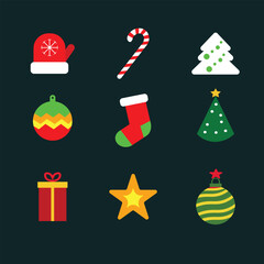 Festive flat vector artwork filled with Christmas icons and seasonal symbols