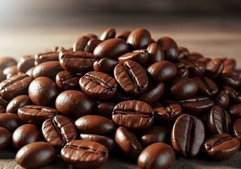 Aromatic Dark Roasted Coffee Beans Piled Together Ready For Brewing Delicious Coffee Drinks.