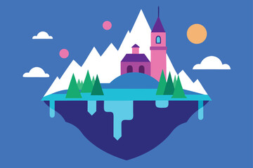 Fototapeta premium Enchanting floating island with castle and mountains Vector