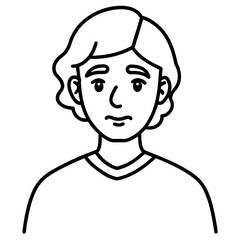 Simple line drawing of a person s face and shoulders silhouette isolated on white background