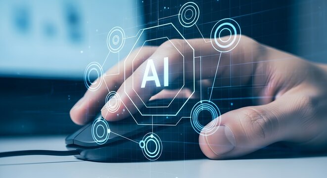 Red house ornament on christmas tree with bokeh lights background