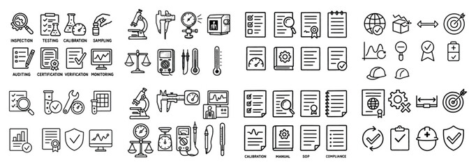 Science and compliance icons in line art style