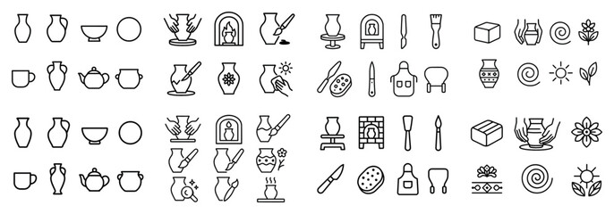 Pottery tools and techniques icon set collection