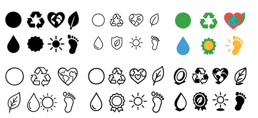 Eco-friendly symbols for sustainability and recycling