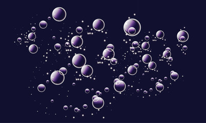 Shiny transparent blue bubbles float underwater in a sea of liquid aqua, reflecting light in a circle of sphere and air