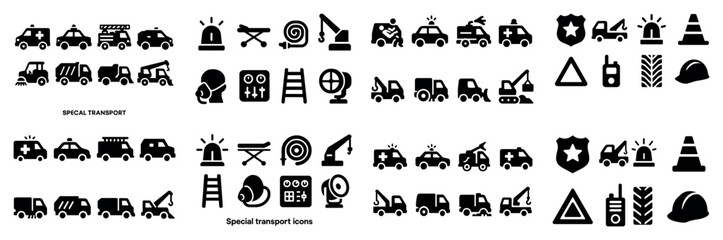Special transport and emergency icon set