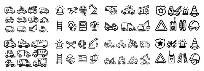 Fototapeta premium Vehicle icons set for emergency and construction