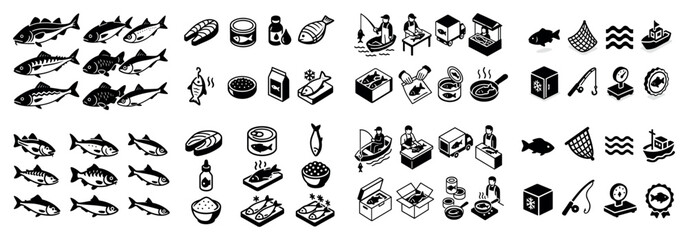 Fishing and seafood icons and illustrations