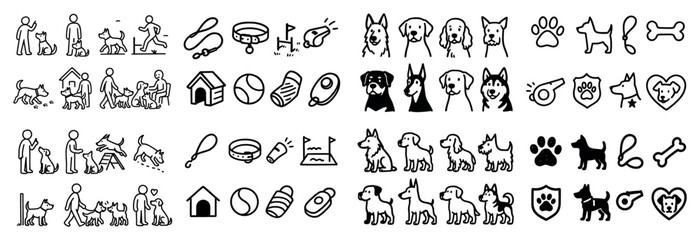 Simple pet icons set for animal care and training