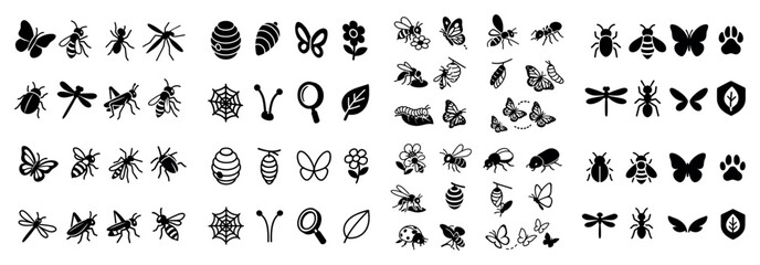 Collection of various insect silhouettes in black