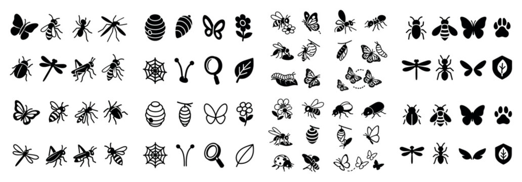 Collection of various insect silhouettes in black