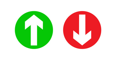 Arrow up and down icons. Low or high icon. Price, sale, rate or profit going up or down symbol with arrow sign with red and green colors. Vector illustration