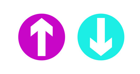 Arrow up and down icons. Low or high icon. Price, sale, rate or profit going up or down symbol with arrow sign with purple and cyan colors. Vector illustration