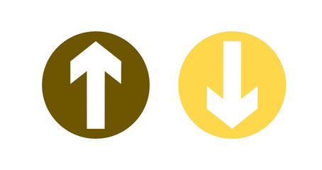 Arrow up and down icons. Low or high icon. Price, sale, rate or profit going up or down symbol with arrow sign with yellow color tones. Vector illustration