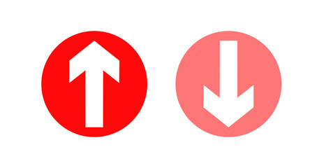 Arrow up and down icons. Low or high icon. Price, sale, rate or profit going up or down symbol with arrow sign with red colors. Vector illustration