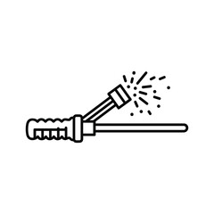 Line art icon of a garden hose nozzle spraying water, isolated on