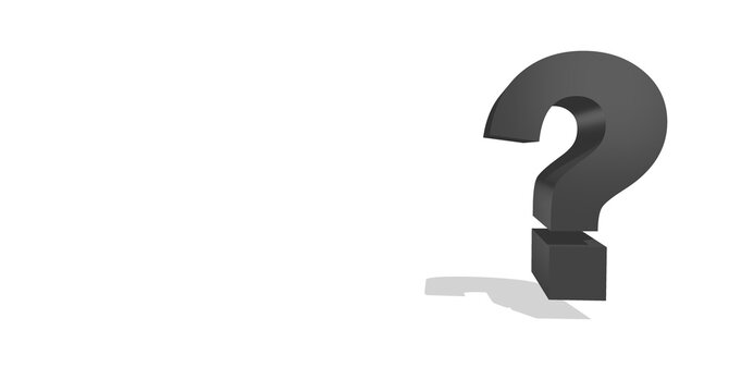 3D Black question mark against white wall symbolised query doubt and uncertainty. Minimalism visual concept for business, finance, education or marketing. Thinking, problem solving, decision making.