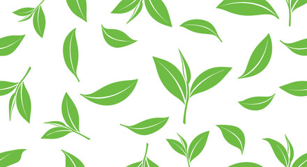 Green leaf pattern illustration with natural botanical elements, eco friendly foliage design, fresh organic plant shapes isolated on white background