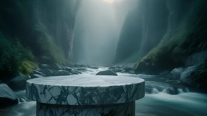 Serene canyon backdrop with video stand for advertising Nature's stage for your visuals