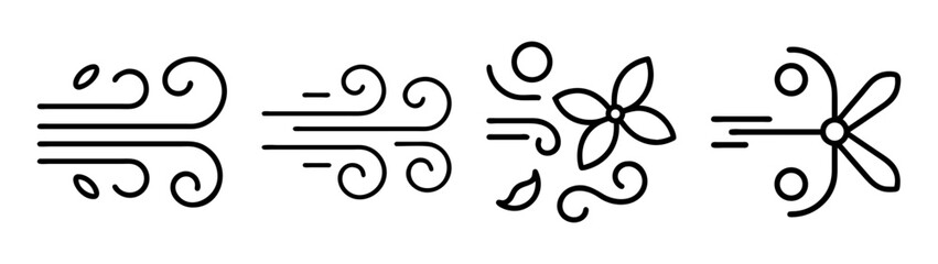 Obraz premium Wind and propeller airflow vector line art icons equation set