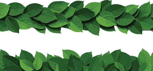 Natural green leaf border background with dense foliage pattern, vibrant botanical decoration, eco friendly design element for nature themed projects and layouts