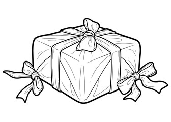 Fabric wrapped gift box with knots vector illustration. Hand drawn sketch of eco friendly reusable cloth packaging or furoshiki present isolated on white background.
