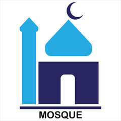 Mosque building icon with minaret dome and crescent moon islam religion