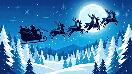Silhouette sleigh reindeer flying christmas background wallpaper winter night
