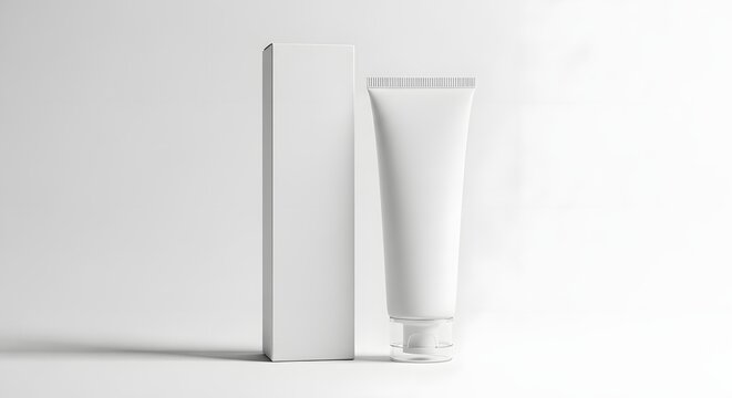 Minimalist white tube and box mockup for cosmetic or pharmaceutical product