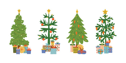 Christmas trees with gifts festive holiday illustration