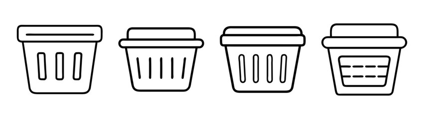 Recycle bin and trash can line icons set for waste management