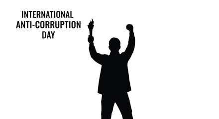 Silhouette of a person raising hands in celebration of international anti corruption day