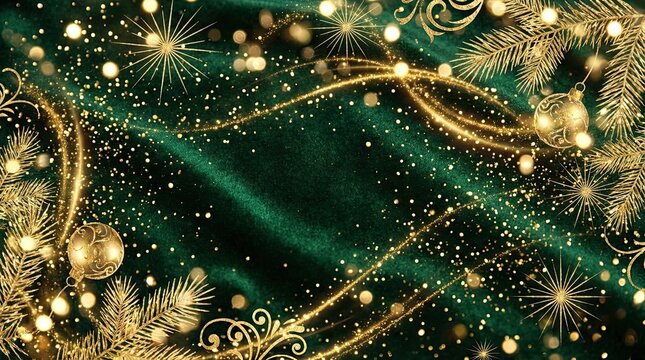 Elegant gold sparkles and pine branches create a festive Christmas background wallpaper design.