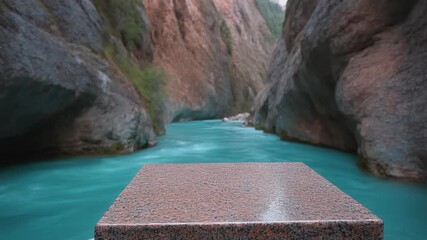 Turquoise River Canyon A Video Stand for Advertising on a Marble Podium
