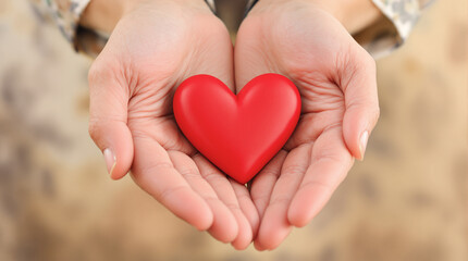 Fototapeta premium Senior Hands Holding Red Heart – Hospice and Family Caregiver Support Concept.