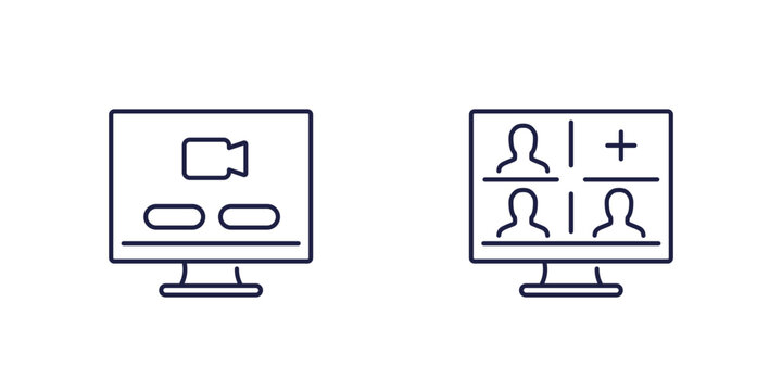 Video conference line icons, video call vector