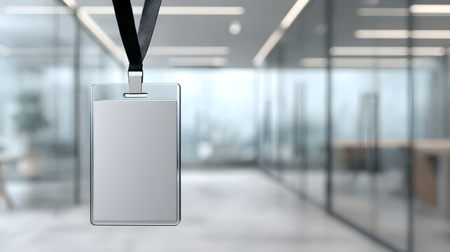 Blank id card lanyard hanging in office corridor