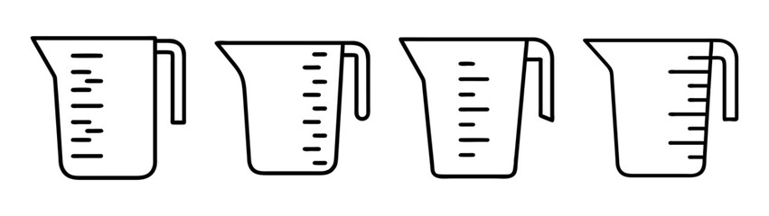 Various kitchen measuring cup line art icons for cooking recipes