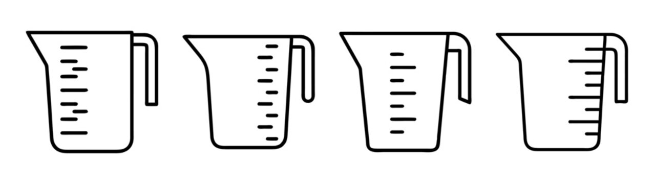 Various kitchen measuring cup line art icons for cooking recipes