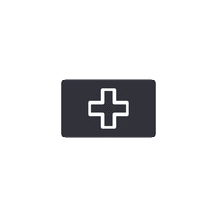A simple flag icon displaying a bold medical cross, representing healthcare, emergency assistance, safety services, and humanitarian concepts in clean visual form.