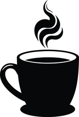Black and white coffee cup with steam minimalist vector illustration
