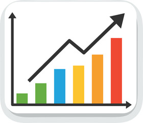 Colorful bar chart with rising line arrow showing business growth and analytics, perfect for finance, data, marketing and presentation designs